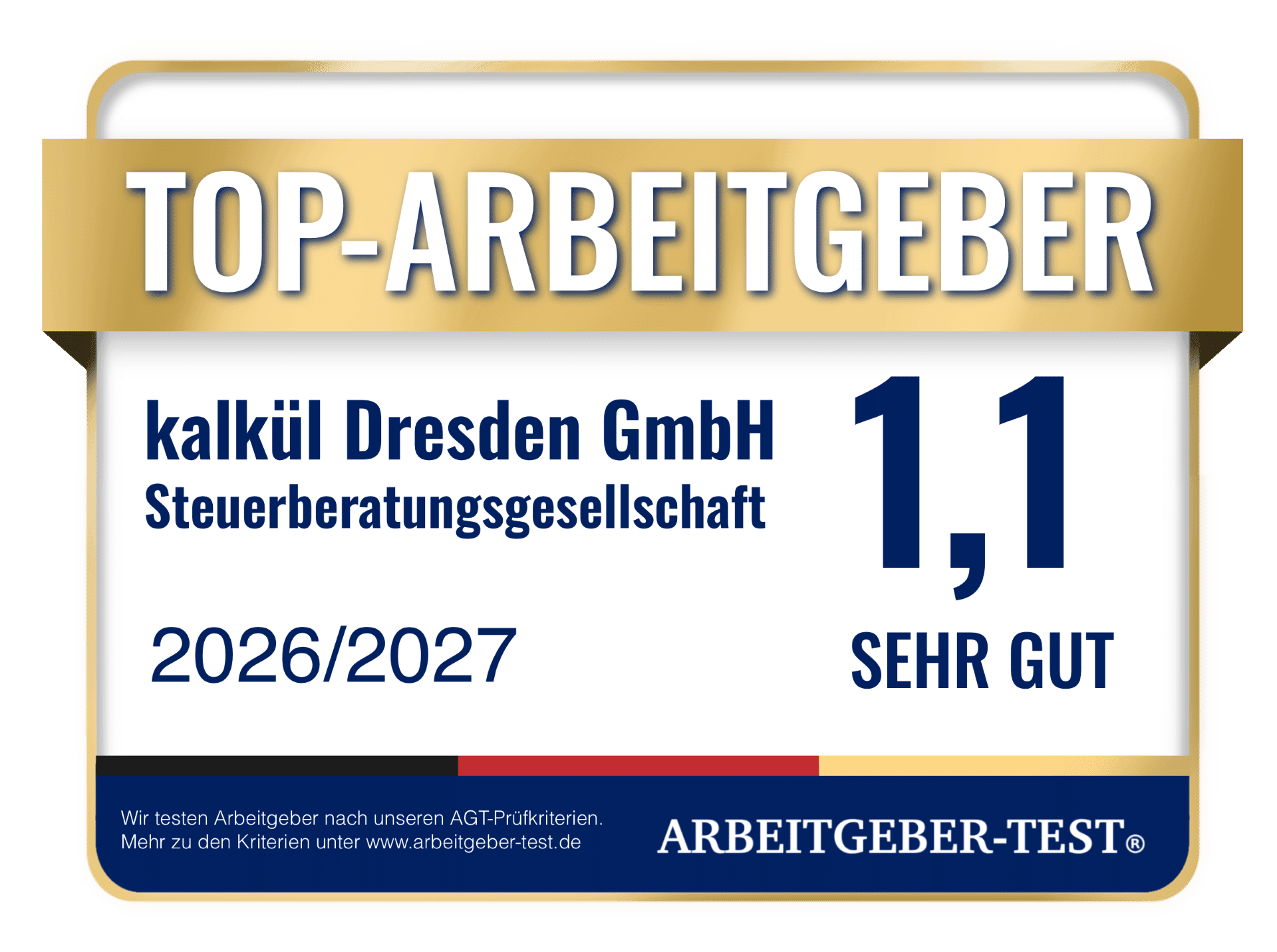 Top-Arbeitgeber Siegel 2026/2027 – Note 1,1 Sehr Gut – arbeitgeber-test.de